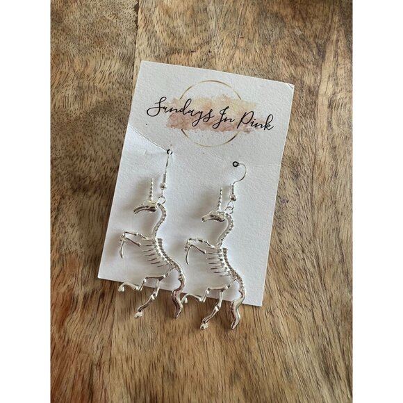 UNICORN Skeleton Silver Scary Halloween Earrings NEW - Picture 1 of 3